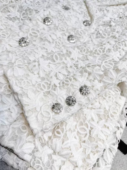 Chanel 23C White Lace Embroidered Double C Camellia Blazer