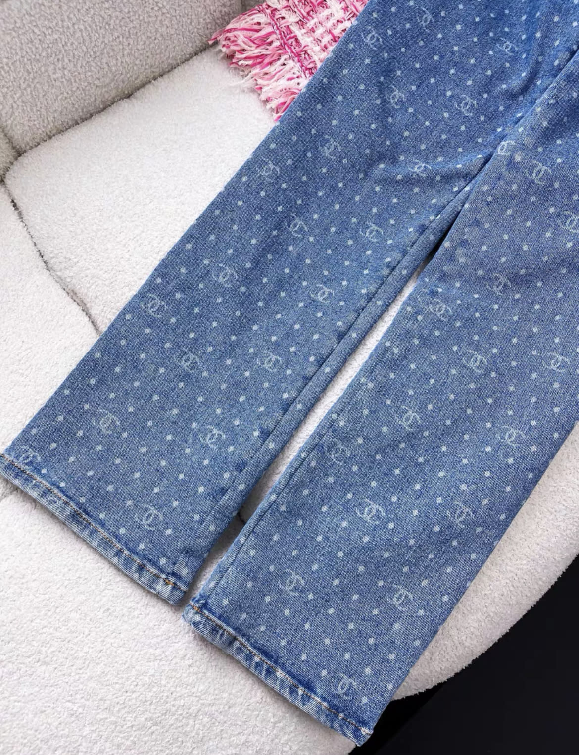 Chanel 23A blue denim polka dots cc logo