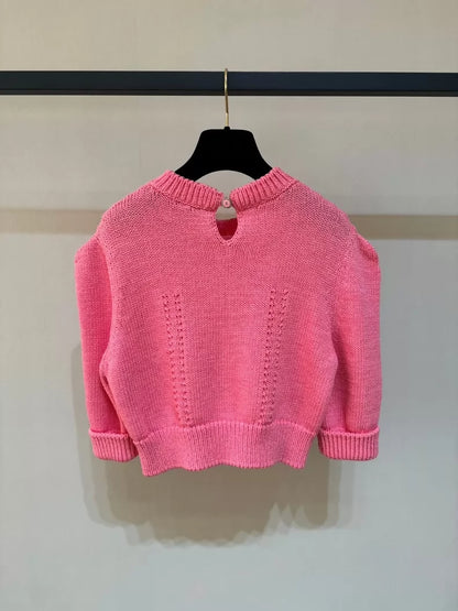 Chanel coral pink knit short-sleeved top